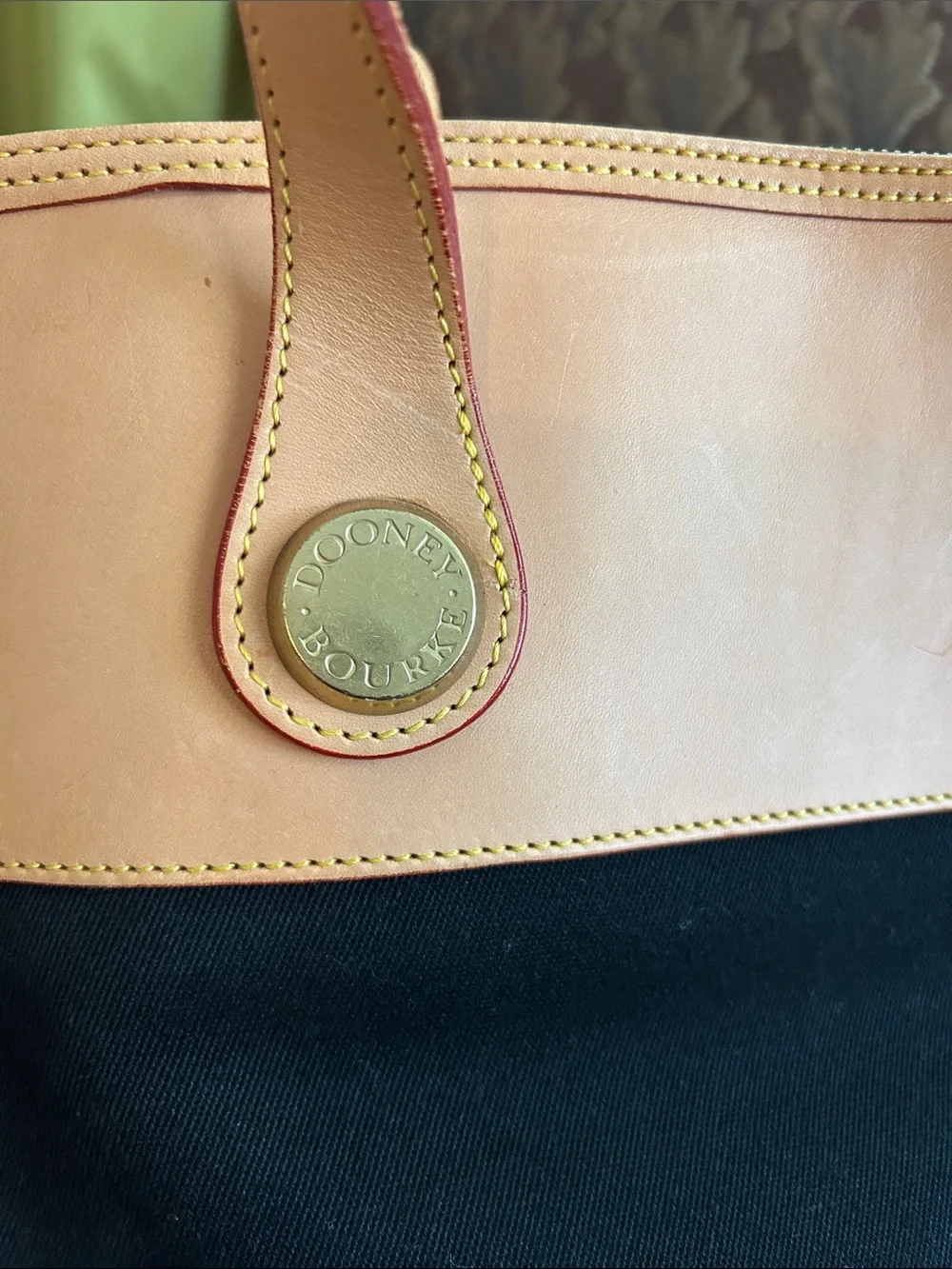 Dooney and Bourke Black and Tan Travel Tote Bag - Leather Trim